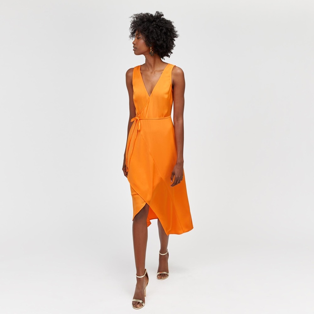 Warehouse Asymmetric Midi Faux Wrap Dress